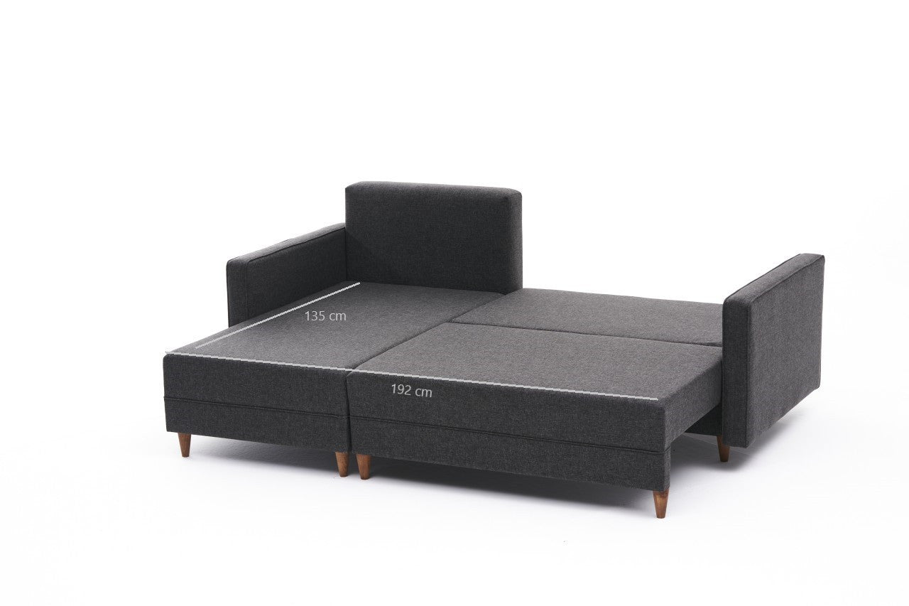 Sofá - Cama Chaise Longue Esquerdo "Monaco" - Cinzento Escuro - 215x80x150 cm - Estrutura em Madeira de Faia - Design Moderno - A minha loja