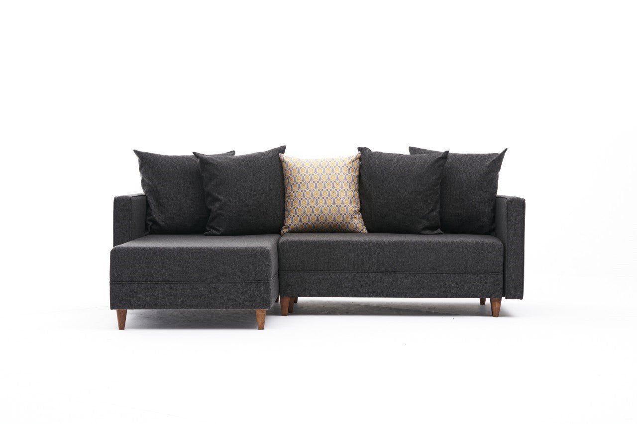 Sofá - Cama Chaise Longue Esquerdo "Monaco" - Cinzento Escuro - 215x80x150 cm - Estrutura em Madeira de Faia - Design Moderno - A minha loja