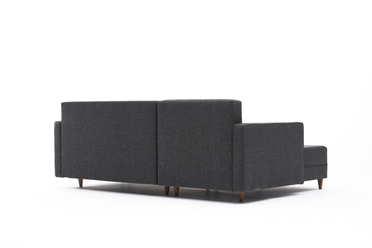Sofá - Cama Chaise Longue Esquerdo "Monaco" - Cinzento Escuro - 215x80x150 cm - Estrutura em Madeira de Faia - Design Moderno - A minha loja