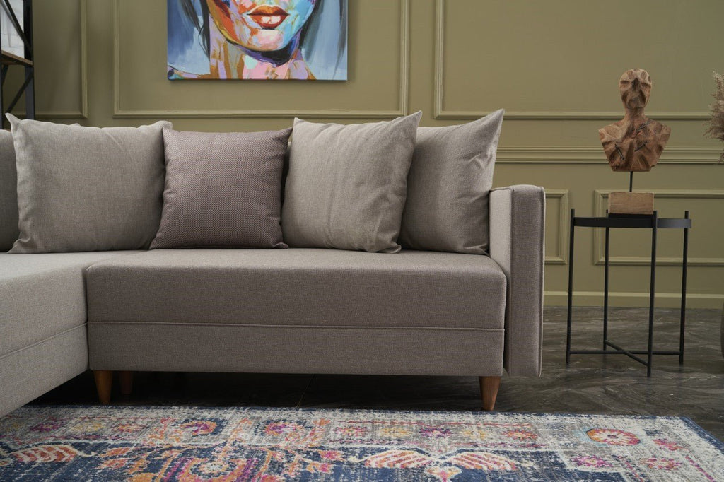 Sofá - Cama Chaise Longue Esquerdo "Monaco" - Creme - 215x80x150 cm - Estrutura em Madeira de Faia - Design Moderno - A minha loja