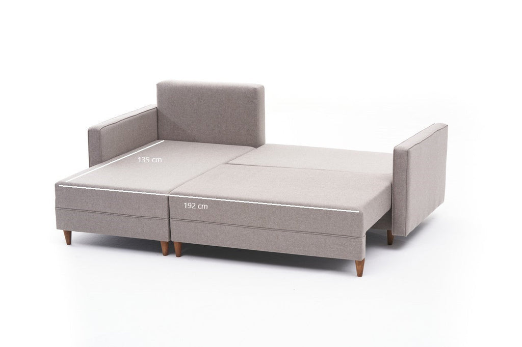 Sofá - Cama Chaise Longue Esquerdo "Monaco" - Creme - 215x80x150 cm - Estrutura em Madeira de Faia - Design Moderno - A minha loja