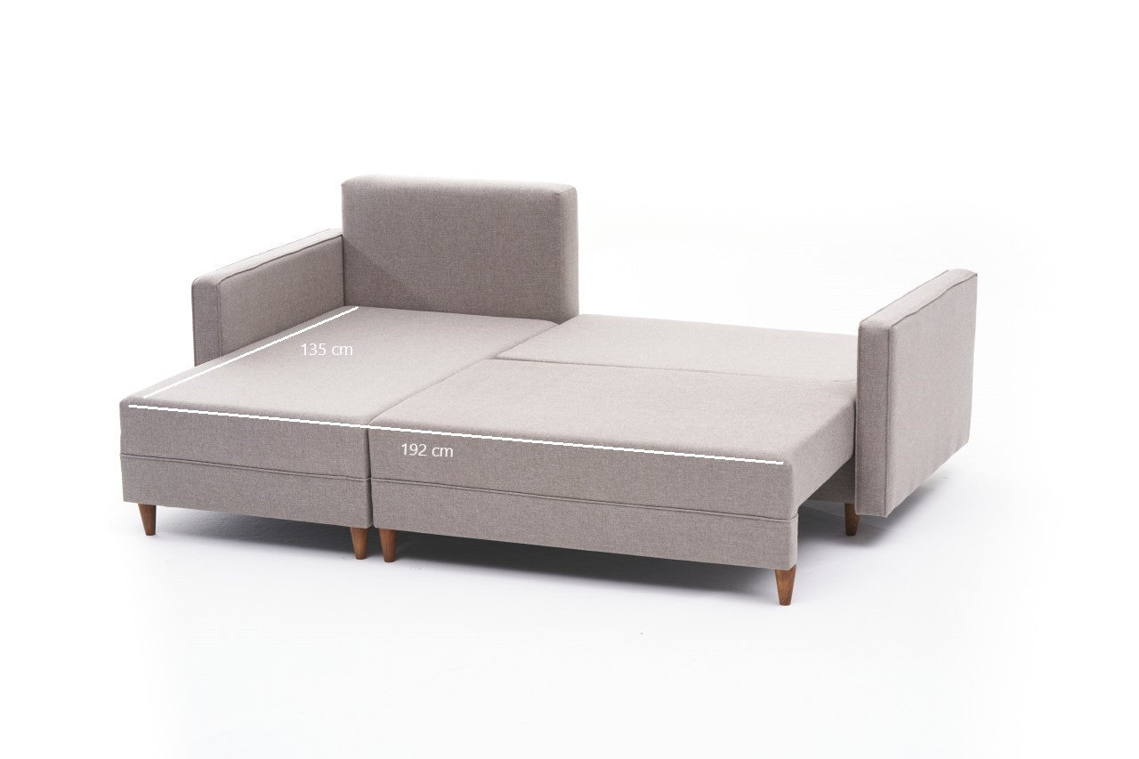 Sofá - Cama Chaise Longue Esquerdo "Monaco" - Creme - 215x80x150 cm - Estrutura em Madeira de Faia - Design Moderno - A minha loja