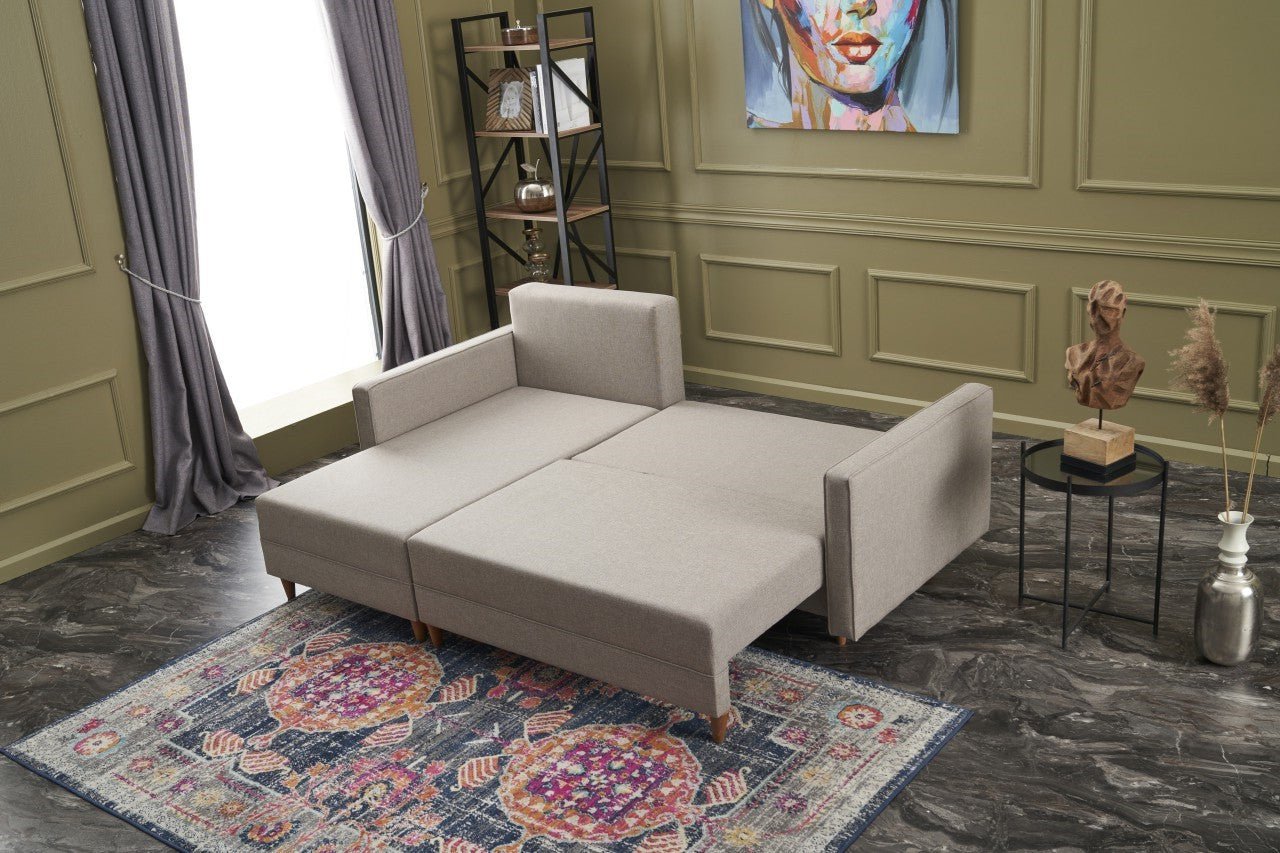 Sofá - Cama Chaise Longue Esquerdo "Monaco" - Creme - 215x80x150 cm - Estrutura em Madeira de Faia - Design Moderno - A minha loja