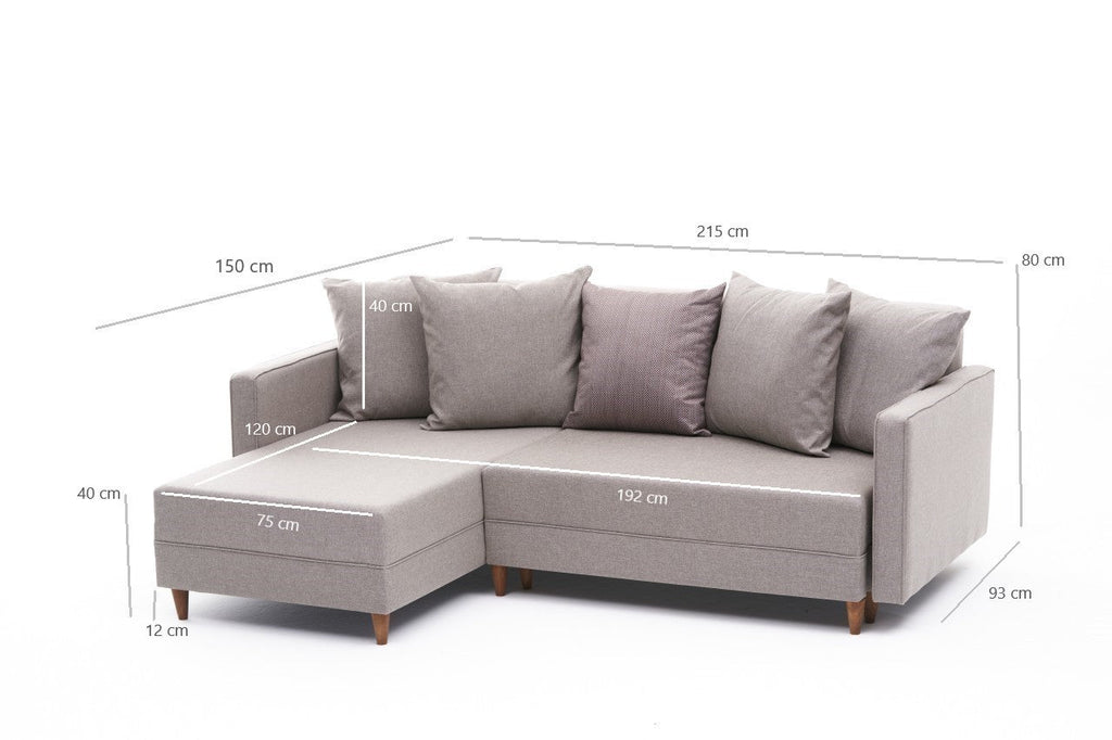 Sofá - Cama Chaise Longue Esquerdo "Monaco" - Creme - 215x80x150 cm - Estrutura em Madeira de Faia - Design Moderno - A minha loja