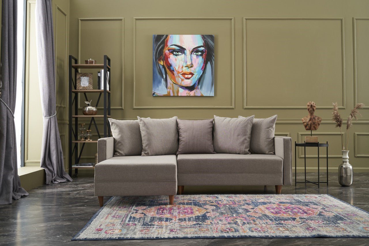 Sofá - Cama Chaise Longue Esquerdo "Monaco" - Creme - 215x80x150 cm - Estrutura em Madeira de Faia - Design Moderno - A minha loja