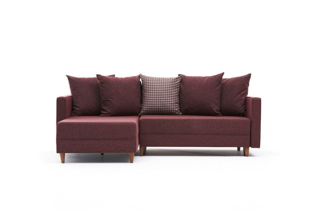 Sofá - Cama Chaise Longue Esquerdo "Monaco" - Vermelho Tinto - 215x80x150 cm - Estrutura em Madeira de Faia - Design Moderno - A minha loja