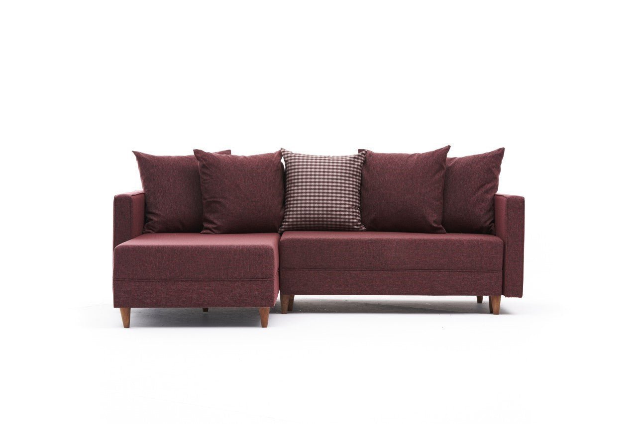 Sofá - Cama Chaise Longue Esquerdo "Monaco" - Vermelho Tinto - 215x80x150 cm - Estrutura em Madeira de Faia - Design Moderno - A minha loja