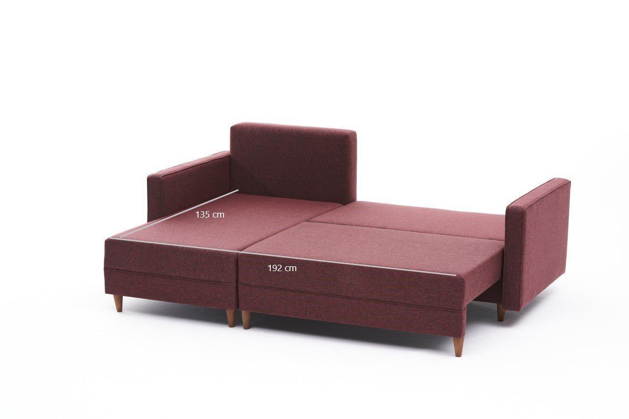 Sofá - Cama Chaise Longue Esquerdo "Monaco" - Vermelho Tinto - 215x80x150 cm - Estrutura em Madeira de Faia - Design Moderno - A minha loja