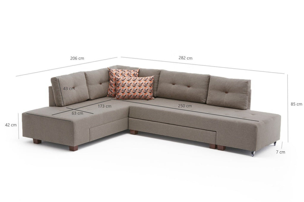 Sofá - Cama Chaise Longue Manama – Cinzento (280 x 206 cm) | Conforto, Estilo e Versatilidade - A minha loja