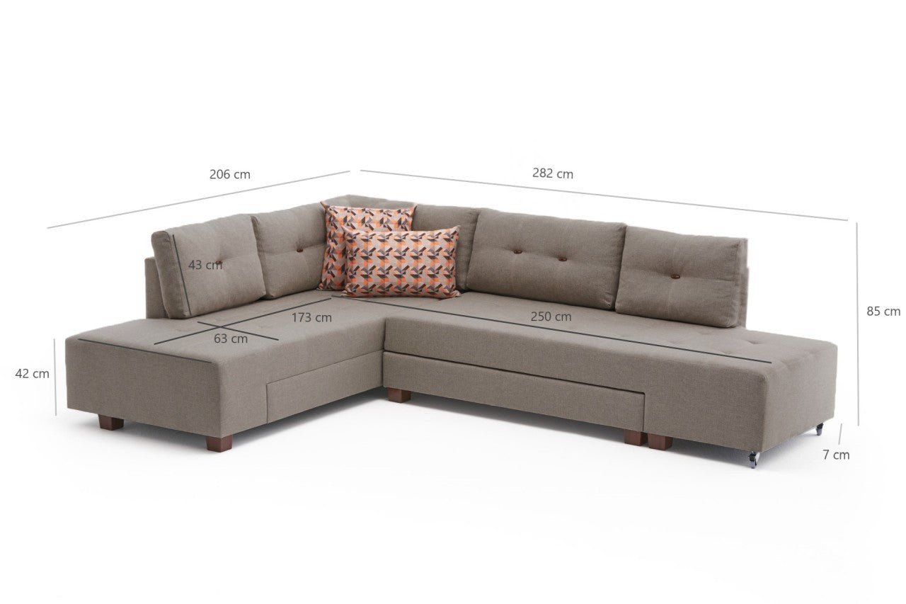 Sofá - Cama Chaise Longue Manama – Cinzento (280 x 206 cm) | Conforto, Estilo e Versatilidade - A minha loja