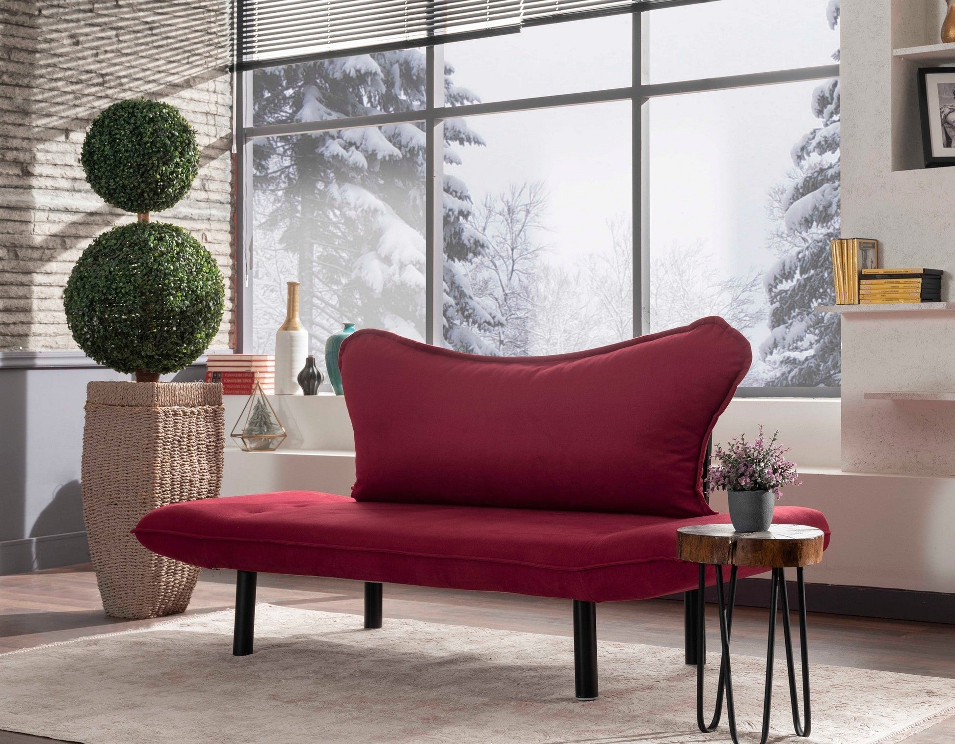 Sofá Cama "Chatto" – Vermelho Tinto – 180x65x70 cm – Design Moderno - A minha loja