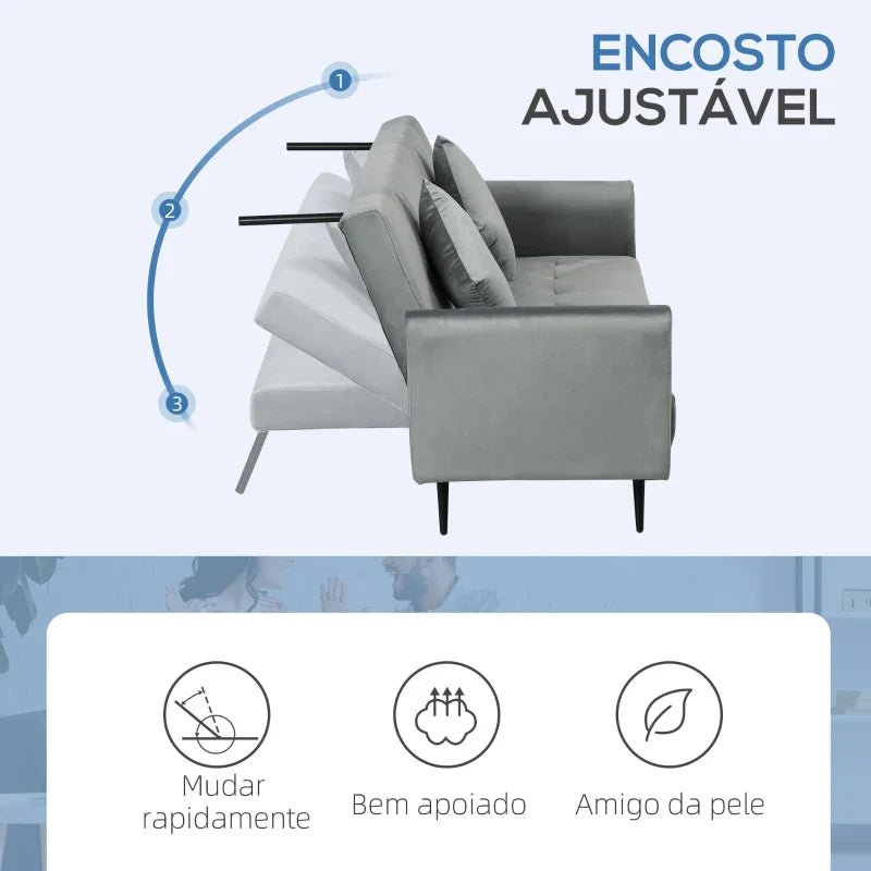 Sofá Cama Convertível Sofá Cama de 3 Lugares com Encosto Ajustável de 3 Níveis e 2 Almofadas Acolchoadas Carga 360 kg para Escritório Dormitório Sala de Estar Cinza - A minha loja