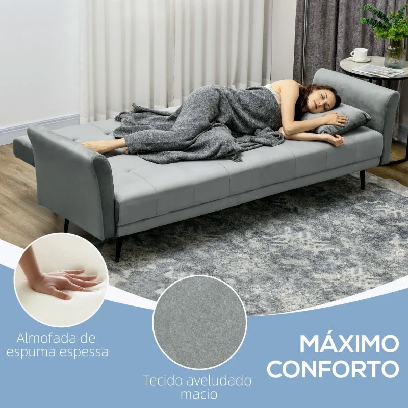 Sofá Cama Convertível Sofá Cama de 3 Lugares com Encosto Ajustável de 3 Níveis e 2 Almofadas Acolchoadas Carga 360 kg para Escritório Dormitório Sala de Estar Cinza - A minha loja