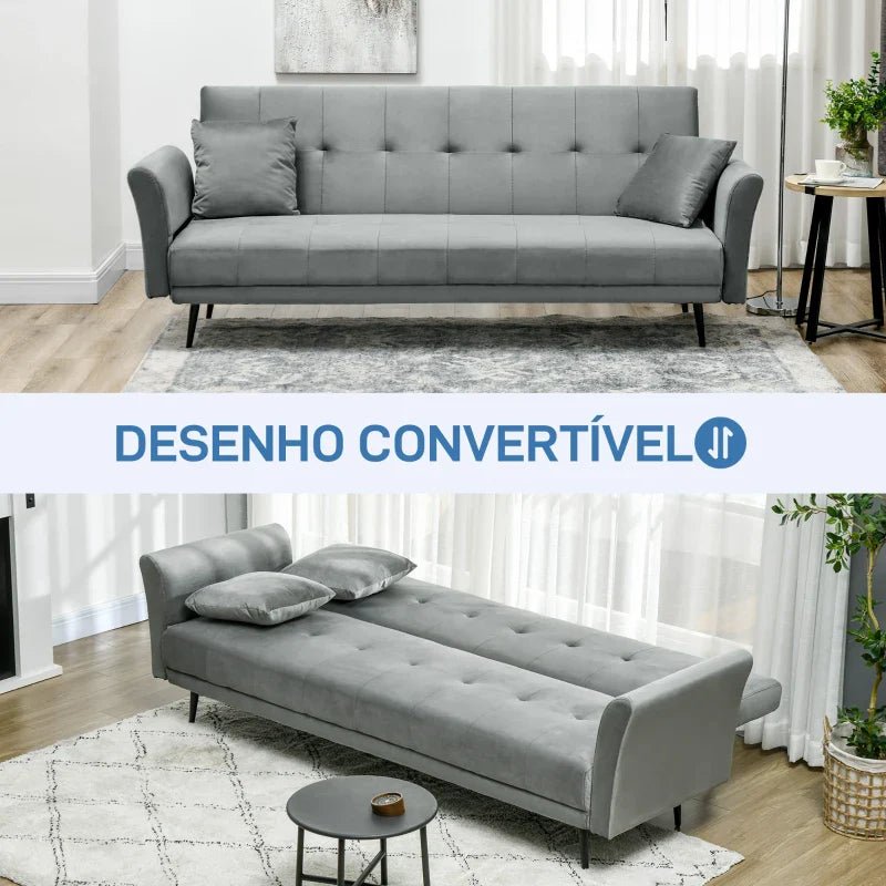 Sofá Cama Convertível Sofá Cama de 3 Lugares com Encosto Ajustável de 3 Níveis e 2 Almofadas Acolchoadas Carga 360 kg para Escritório Dormitório Sala de Estar Cinza - A minha loja