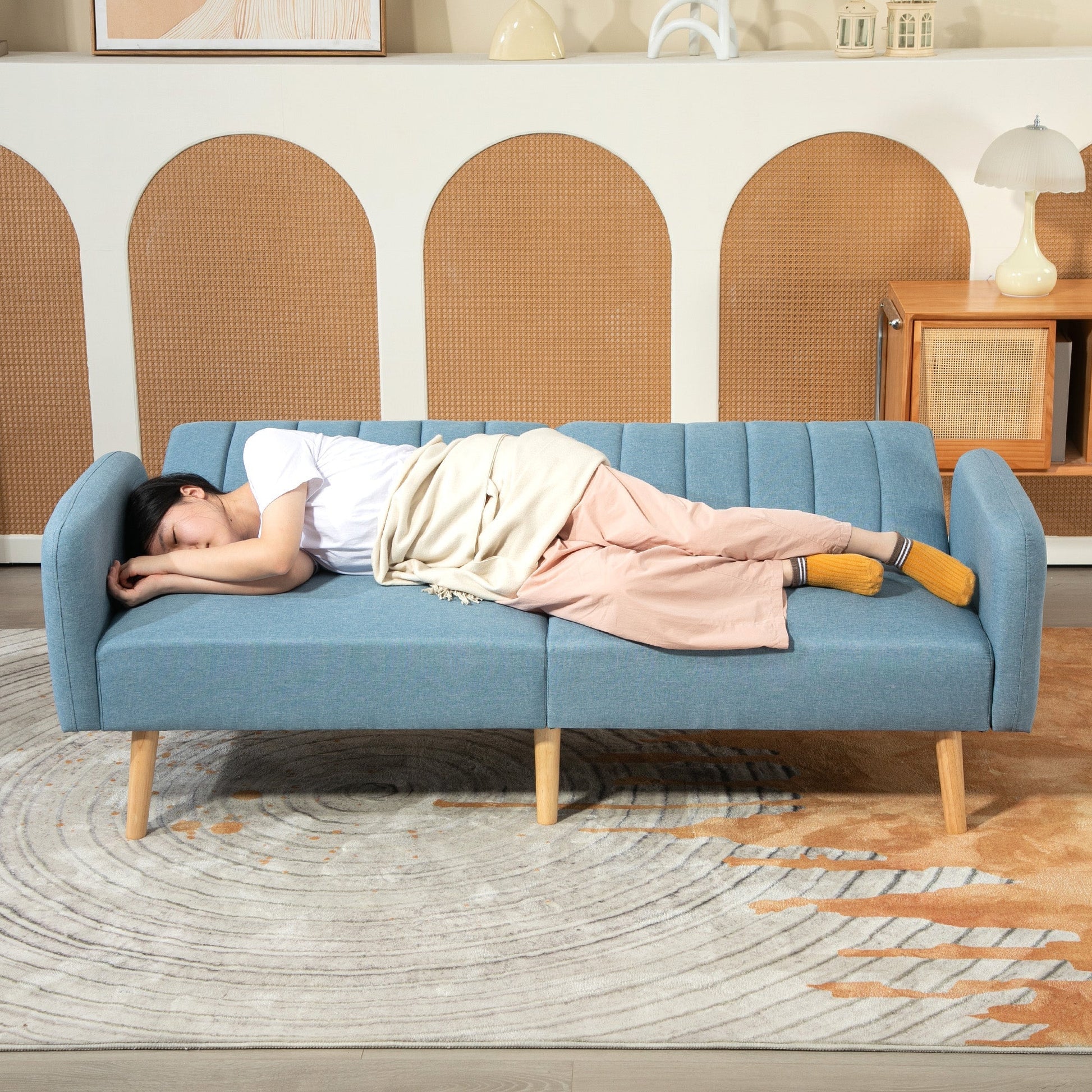 Sofá Cama de 2 Lugares com Encosto Ajustável - Azul Claro - Design Escandinavo - A minha loja