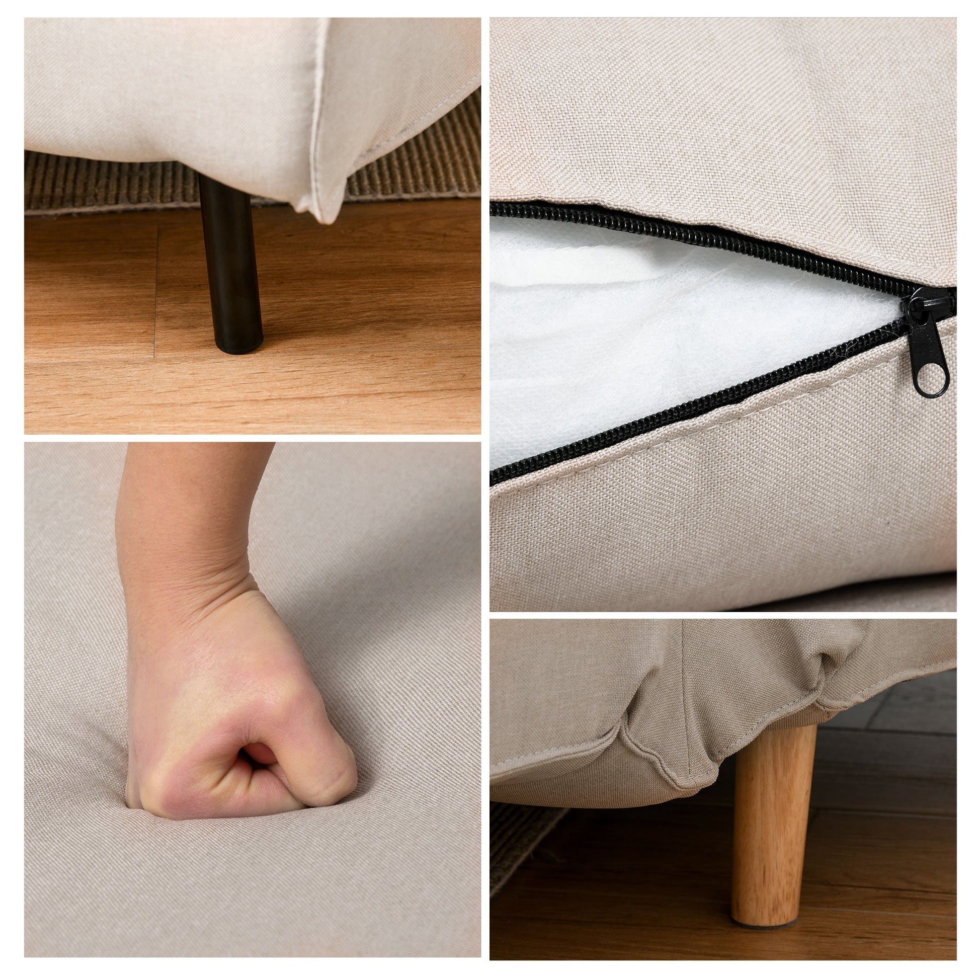 Sofá - cama estofado individual com almofada acolchoada e encosto ajustável em 3 posições Pernas dobráveis ocultas 95x95x80 cm bege - A minha loja