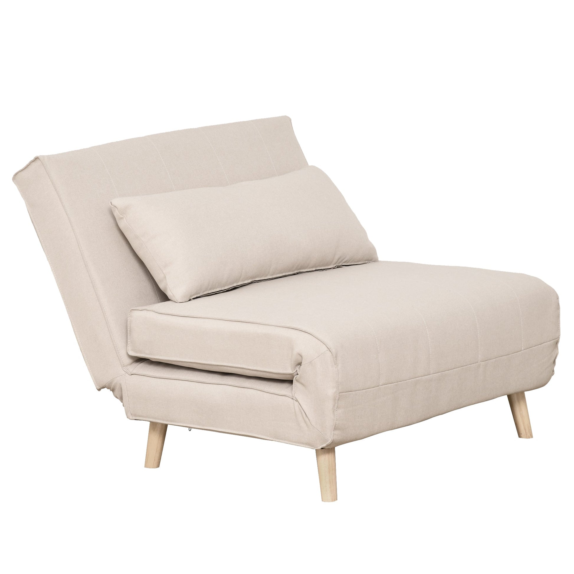 Sofá - cama estofado individual com almofada acolchoada e encosto ajustável em 3 posições Pernas dobráveis ocultas 95x95x80 cm bege - A minha loja