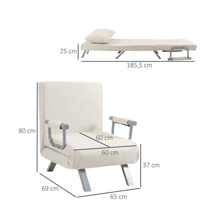 Sofá Cama Individual Poltrona Cama Individual Sofá Reclinável com Almofada para Sala Quarto Escritório Carga 100 kg 65x69x80 cm Creme - A minha loja