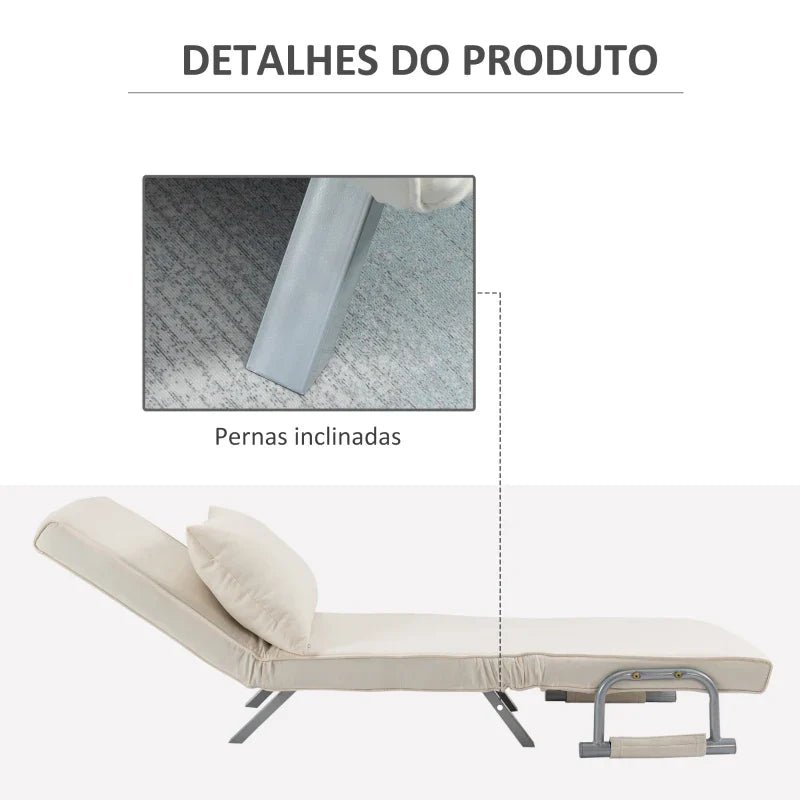 Sofá Cama Individual Poltrona Cama Individual Sofá Reclinável com Almofada para Sala Quarto Escritório Carga 100 kg 65x69x80 cm Creme - A minha loja