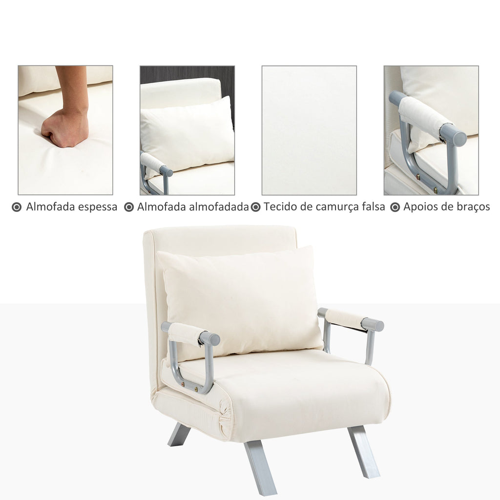 Sofá Cama Individual Poltrona Cama Individual Sofá Reclinável com Almofada para Sala Quarto Escritório Carga 100 kg 65x69x80 cm Creme - A minha loja