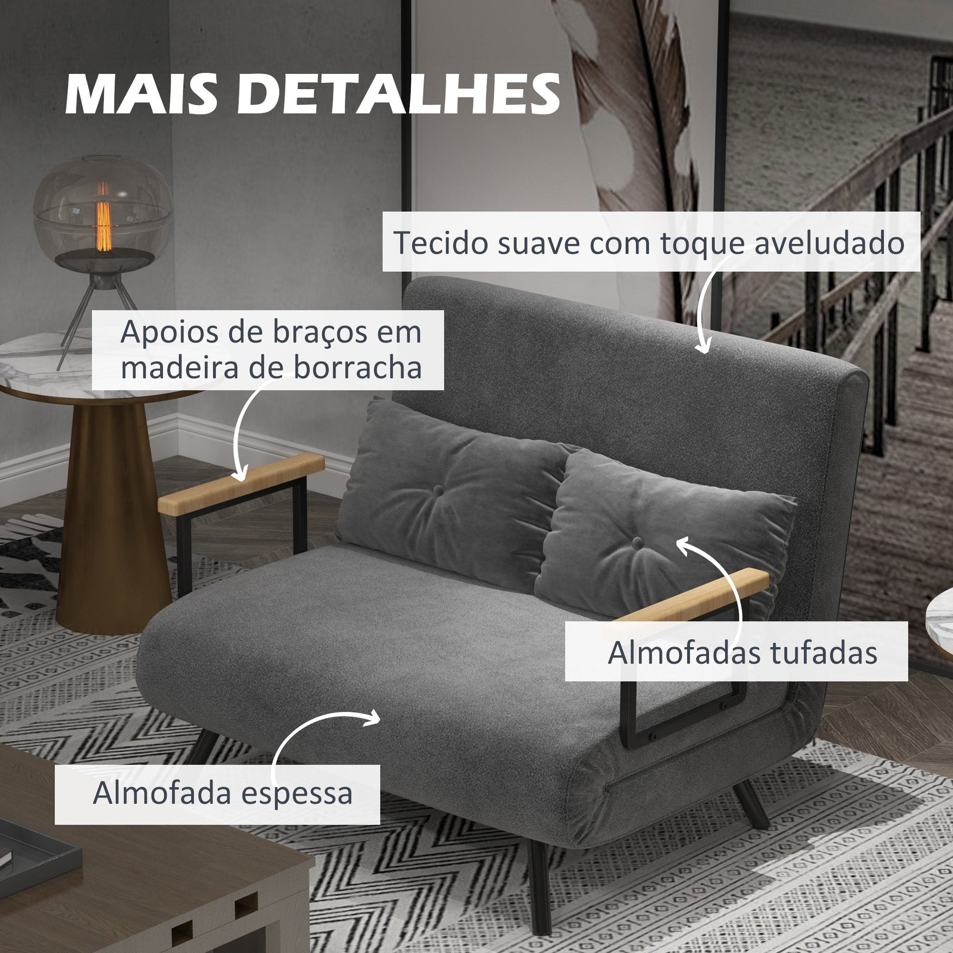 Sofá Cama "Luna" – 102x73x81 cm – Cinza - A minha loja