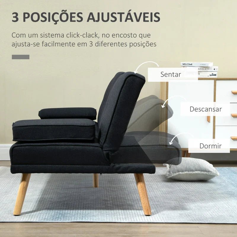 Sofá Cama "Moothy" 3 Lugares - 181x77x78 cm - Cinza Escuro - Design Dobrável com Encosto Ajustável - A minha loja