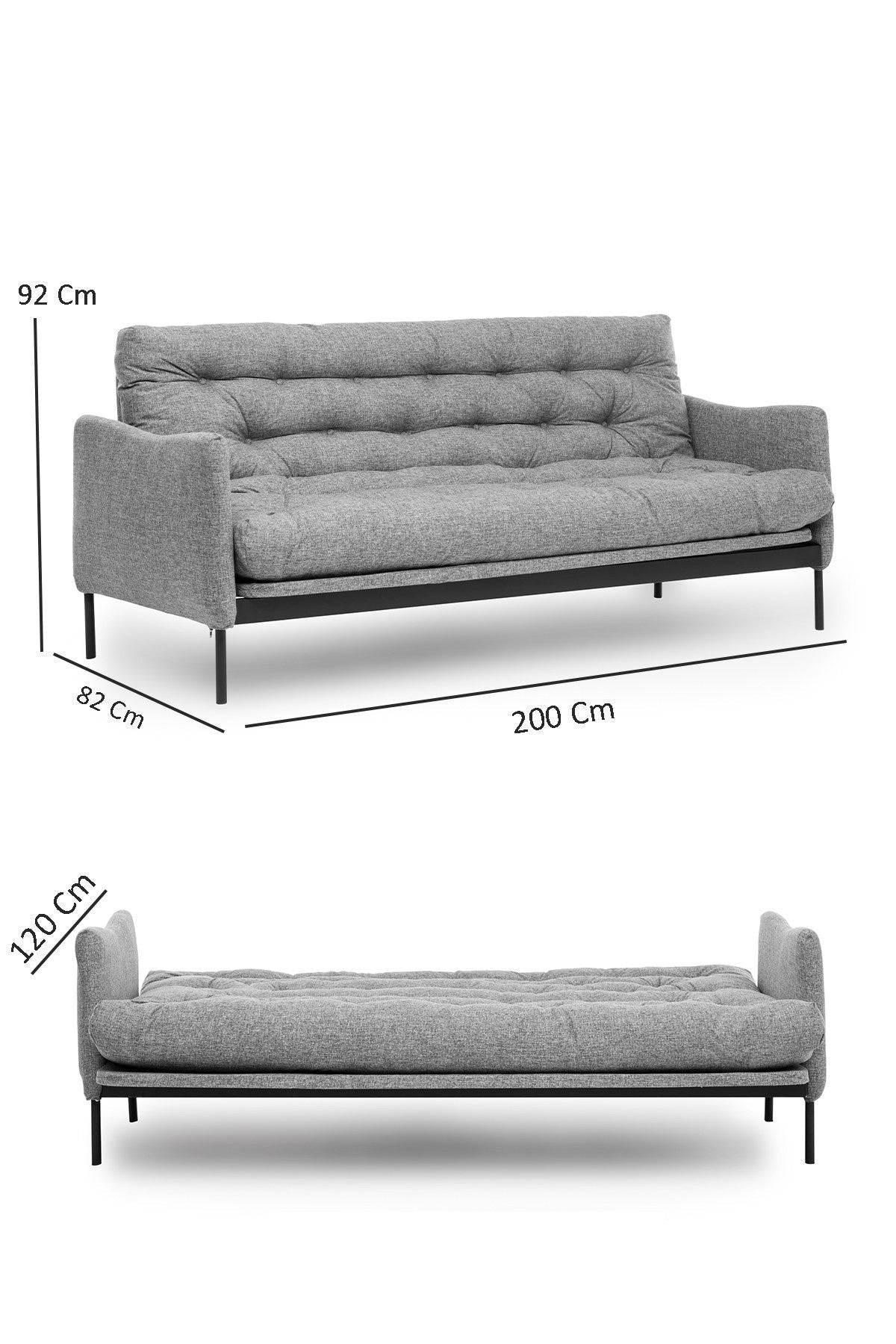 Sofá Cama "Renge" com Encosto Ajustável – Cinzento Claro - 3 Lugares – Design Moderno - A minha loja