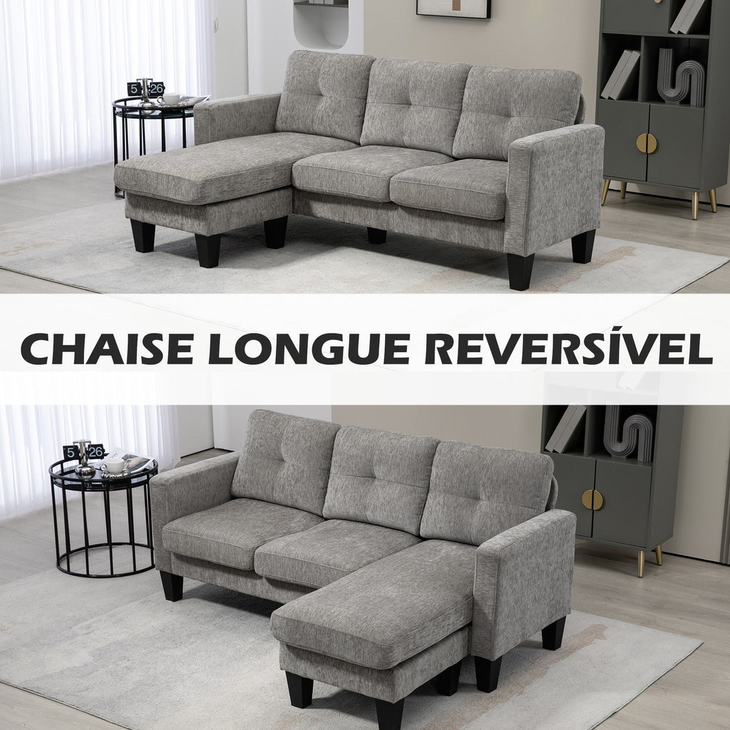 Sofá Chaise Longue "Coimbra" - 186x130x84 cm - Marrom Degradê - Estofado em Poliéster com Pés de Madeira - A minha loja