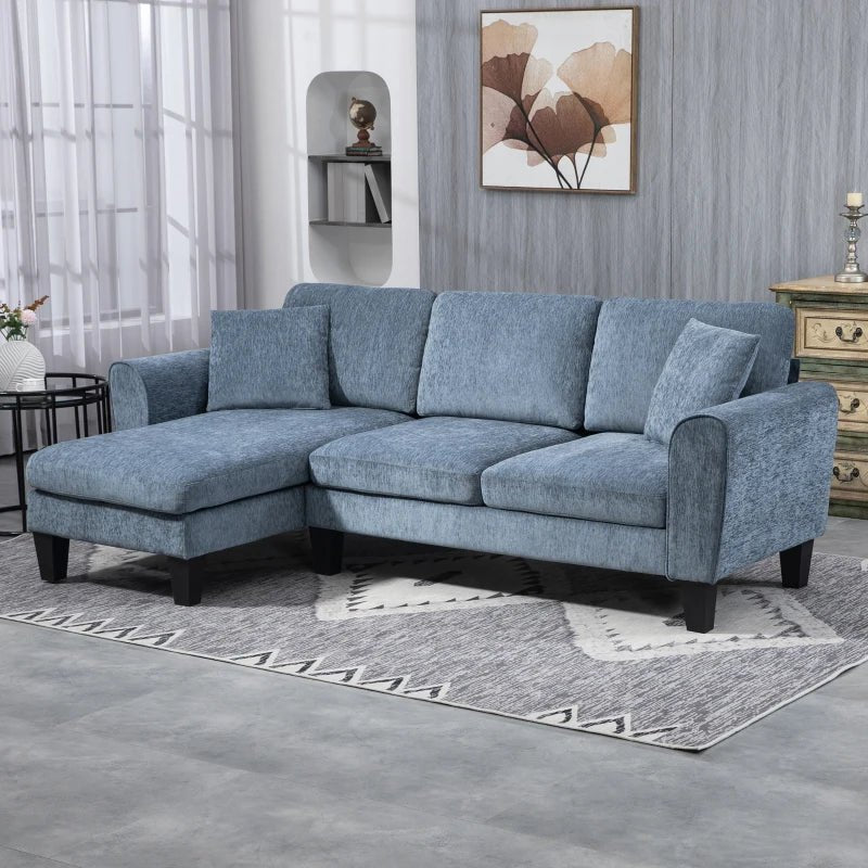 Sofá Chaise Longue Sofá de Canto Sofa Sala de Estar Reversível em Forma de L com 2 Almofadas Carga Máxima 200 kg 230x138x87 cm Cinza Azulado - A minha loja