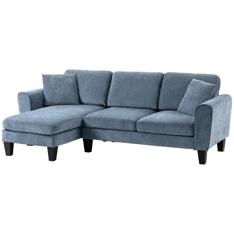 Sofá Chaise Longue Sofá de Canto Sofa Sala de Estar Reversível em Forma de L com 2 Almofadas Carga Máxima 200 kg 230x138x87 cm Cinza Azulado - A minha loja