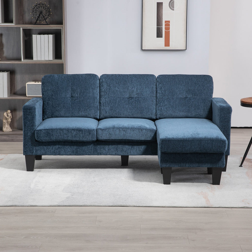 Sofá Chaise Longue Sofá em Forma de L Estofado em Poliéster Sofá de Canto Reversível com 3 Almofadas e Pés de Madeira para Sala de Estar Carga Máxima 180 kg 186x130x84 cm Azul - A minha loja