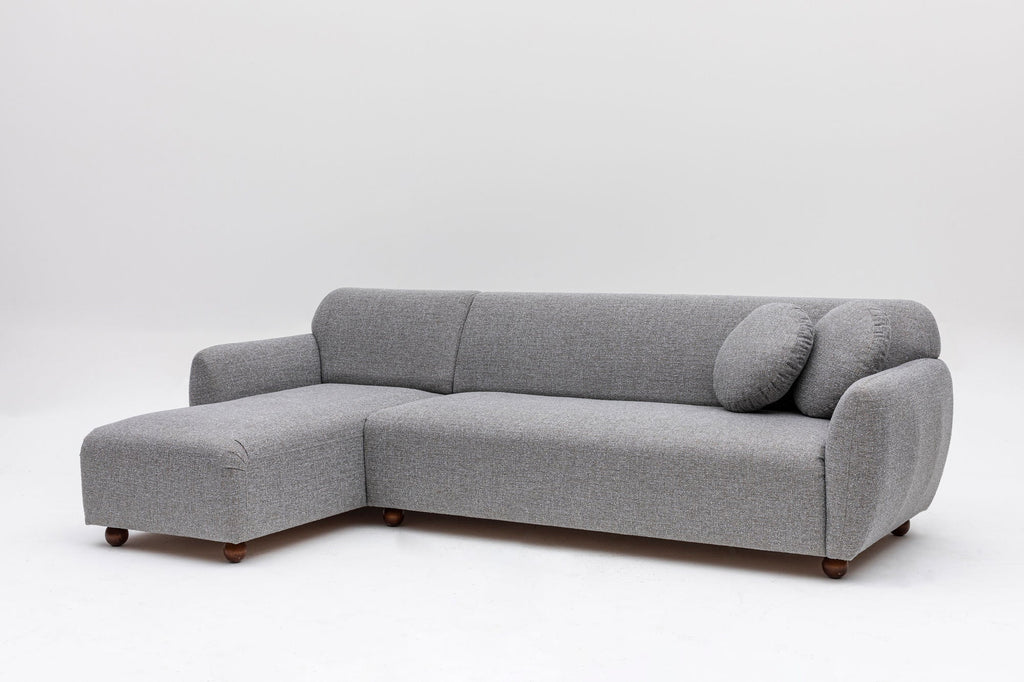 Sofá Chaise Longue "Stockholm" - Cinzento Claro com Pernas em Faia - 273x162x86 cm - Design Escandinavo - A minha loja