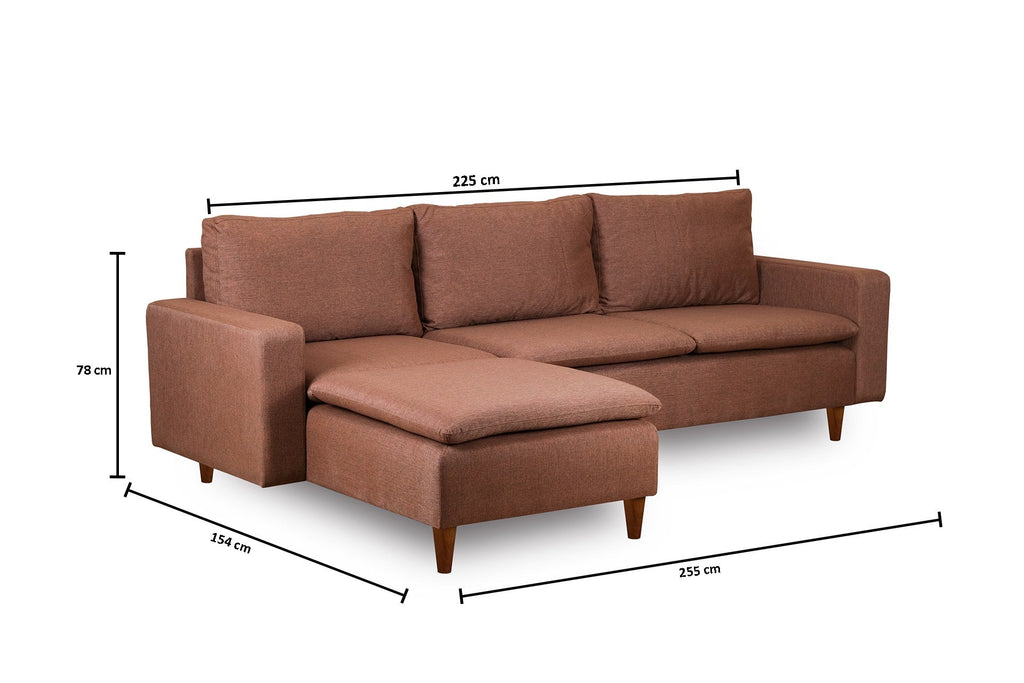Sofá de 3 Lugares Chaise Longue "Pafu Lungo" - 255x154x46 cm - Castanho Claro - Design Nórdico - A minha loja