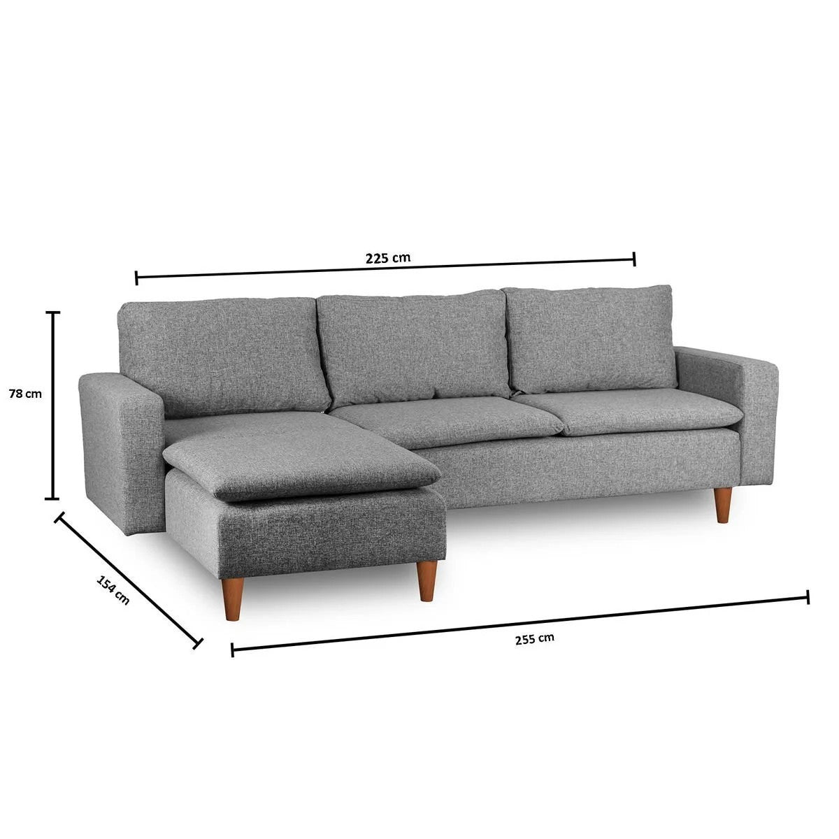 Sofá de 3 Lugares Chaise Longue "Pafu Lungo" - 255x154x46 cm - Cinzento Claro - Design Nórdico - A minha loja