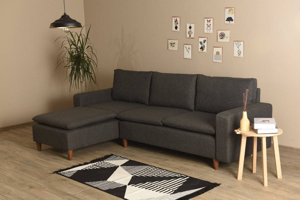 Sofá de 3 Lugares Chaise Longue "Pafu Lungo" – Cinzento Escuro - 255x154x46 cm - Design Nórdico - A minha loja