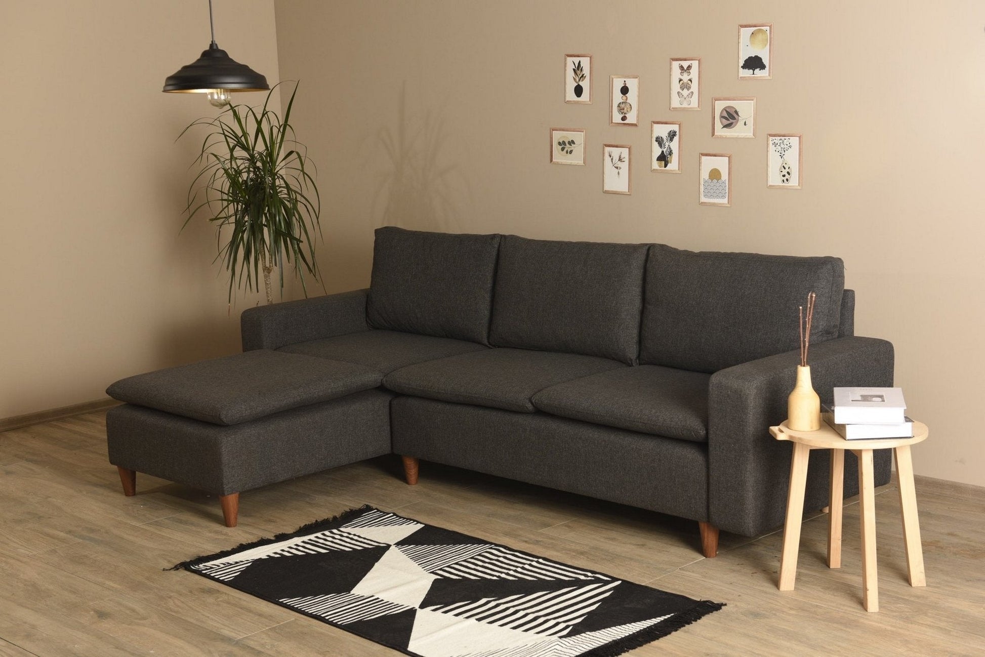Sofá de 3 Lugares Chaise Longue "Pafu Lungo" – Cinzento Escuro - 255x154x46 cm - Design Nórdico - A minha loja