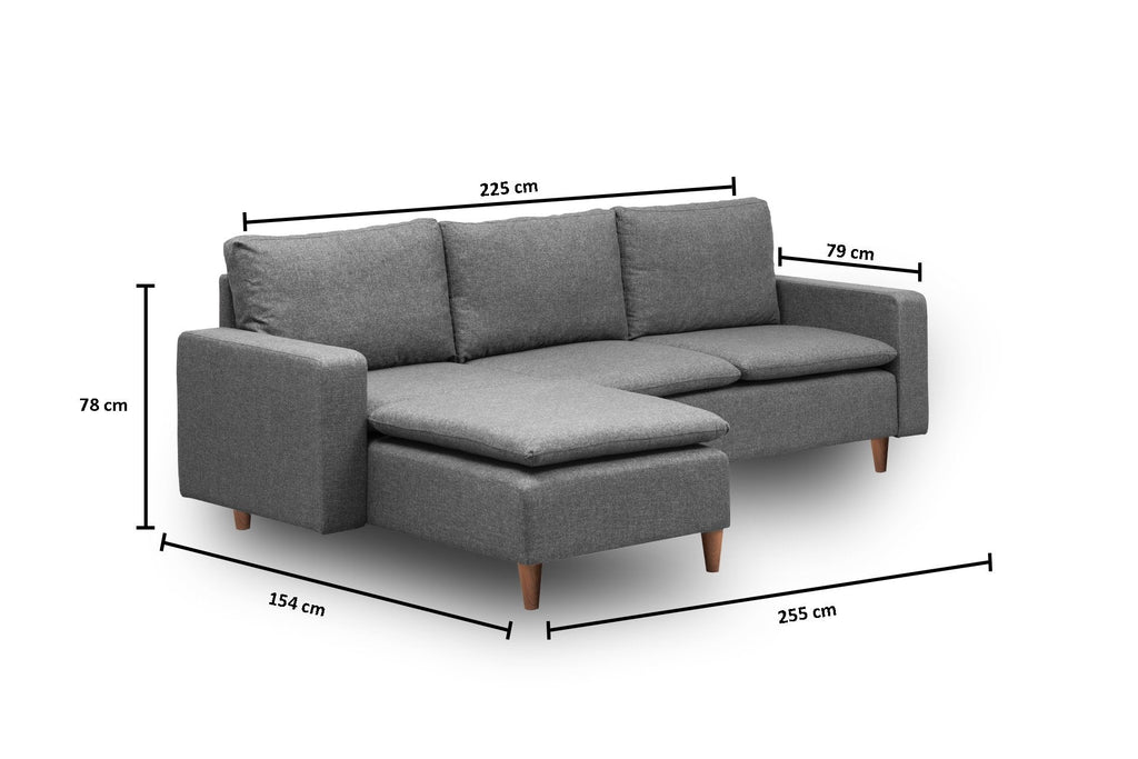 Sofá de 3 Lugares Chaise Longue "Pafu Lungo" – Cinzento Escuro - 255x154x46 cm - Design Nórdico - A minha loja