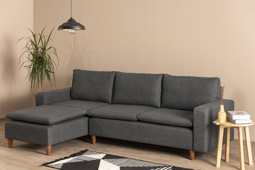 Sofá de 3 Lugares Chaise Longue "Pafu Lungo" – Cinzento Escuro - 255x154x46 cm - Design Nórdico - A minha loja