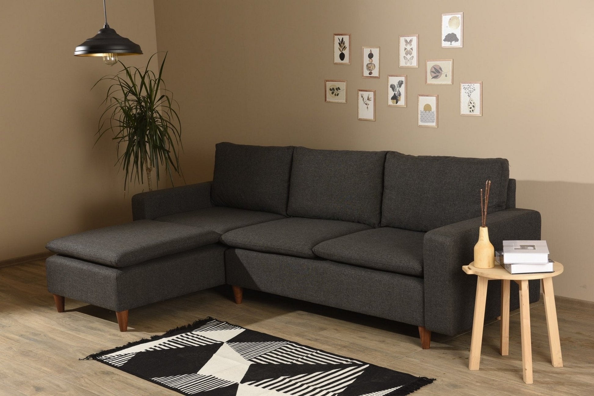 Sofá de 3 Lugares Chaise Longue "Pafu Lungo" – Cinzento Escuro - 255x154x46 cm - Design Nórdico - A minha loja