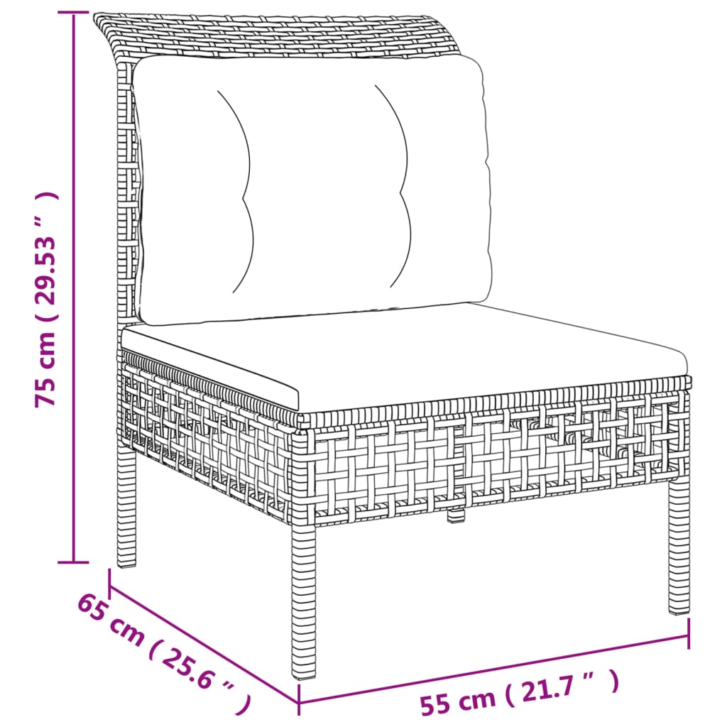 Sofá de centro para jardim com almofadão vime PE cinzento - A minha loja
