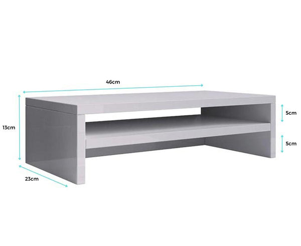 Suporte de Monitor Gamil – 46x13 cm – Branco Mate com 2 Compartimentos – Design Ergonómico