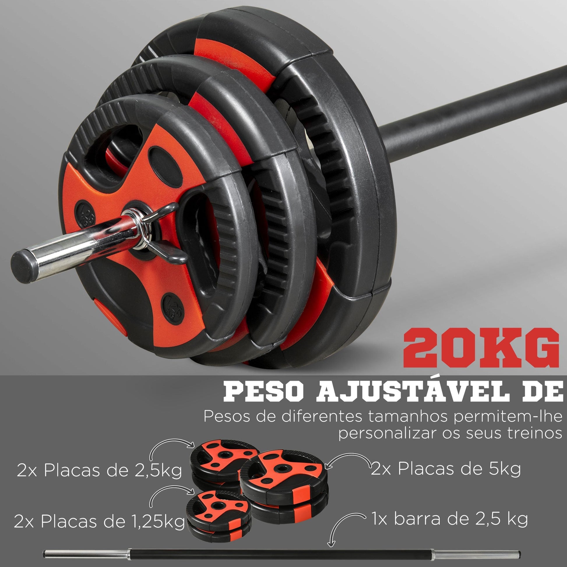 SPORTNOW Conjunto de Barra de Pesos com Discos Conjunto de Musculação com Discos 1,25kg 2,5kg e 5kg para Treinamento em Casa Ginásio 140x17x17cm Preto e Vermelho - A minha loja