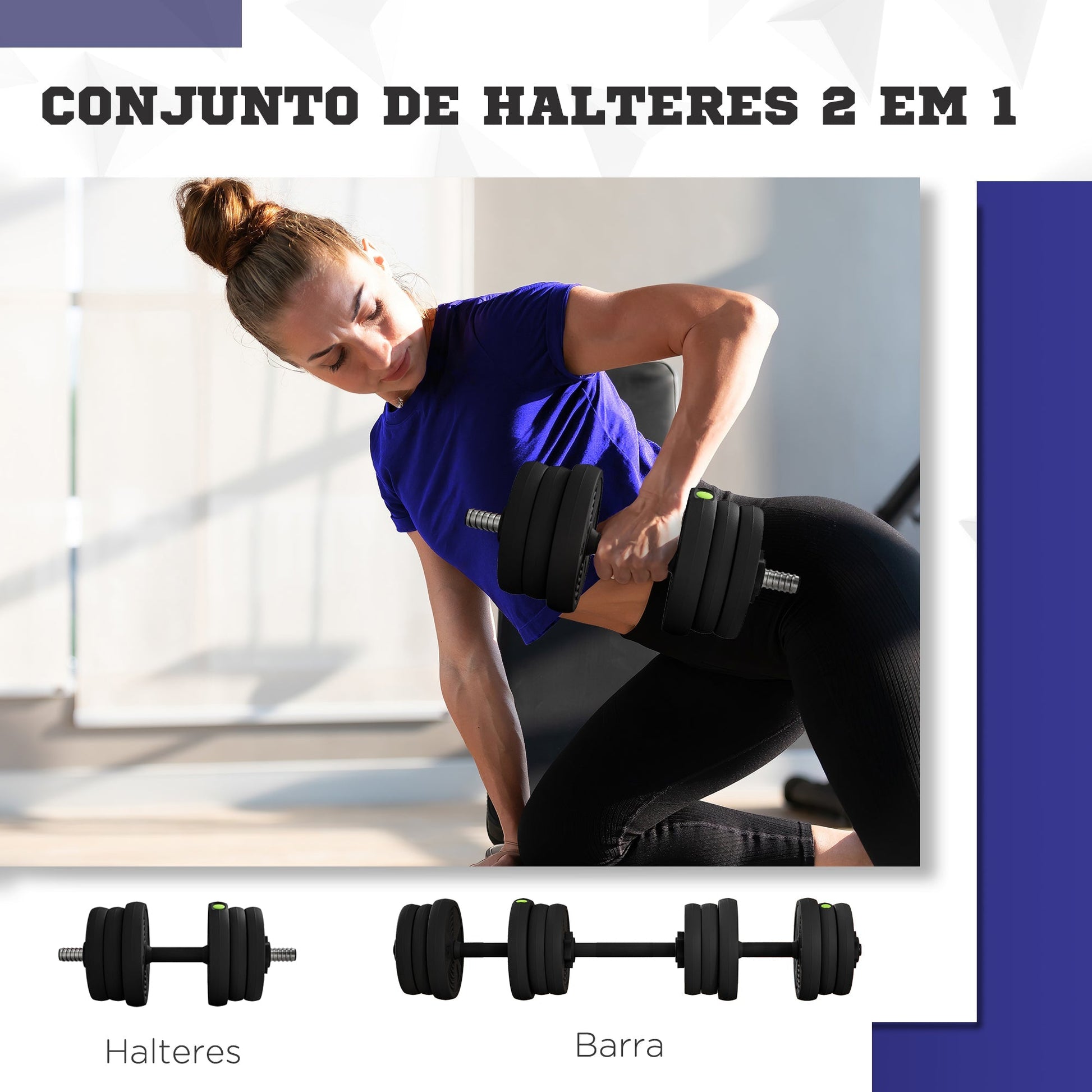 SPORTNOW Kit de Halteres 20kg 2 em 1 Jogo de Pesos com Barra de Pesos Pega Antiderrapante para Treino de Força em Casa Ginásio Escritório Preto e Verde - A minha loja