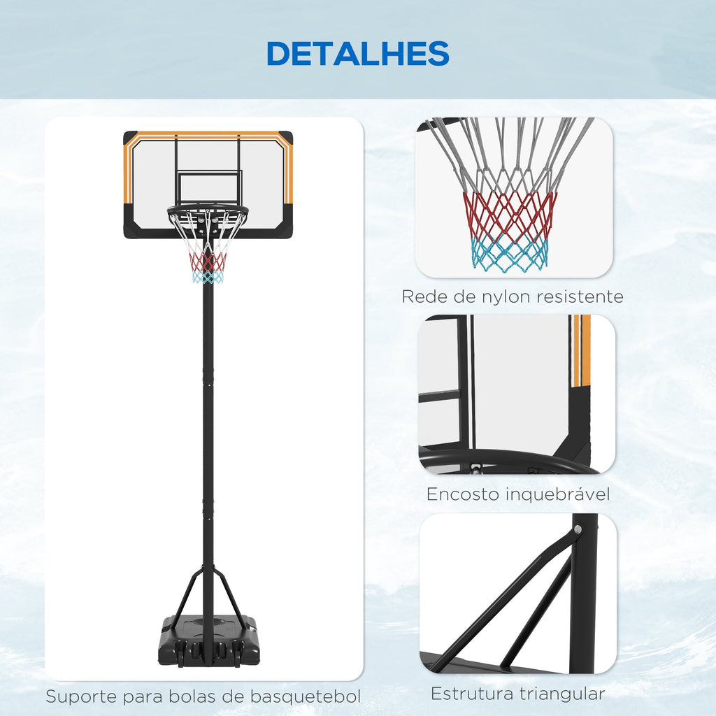SPORTNOW Tabela de Basquetebol de Exterior com Altura Ajustável 235 - 264 cm Tabela de Basquetebol com Suporte para Bola Rodas e Base Recarregável Preto - A minha loja