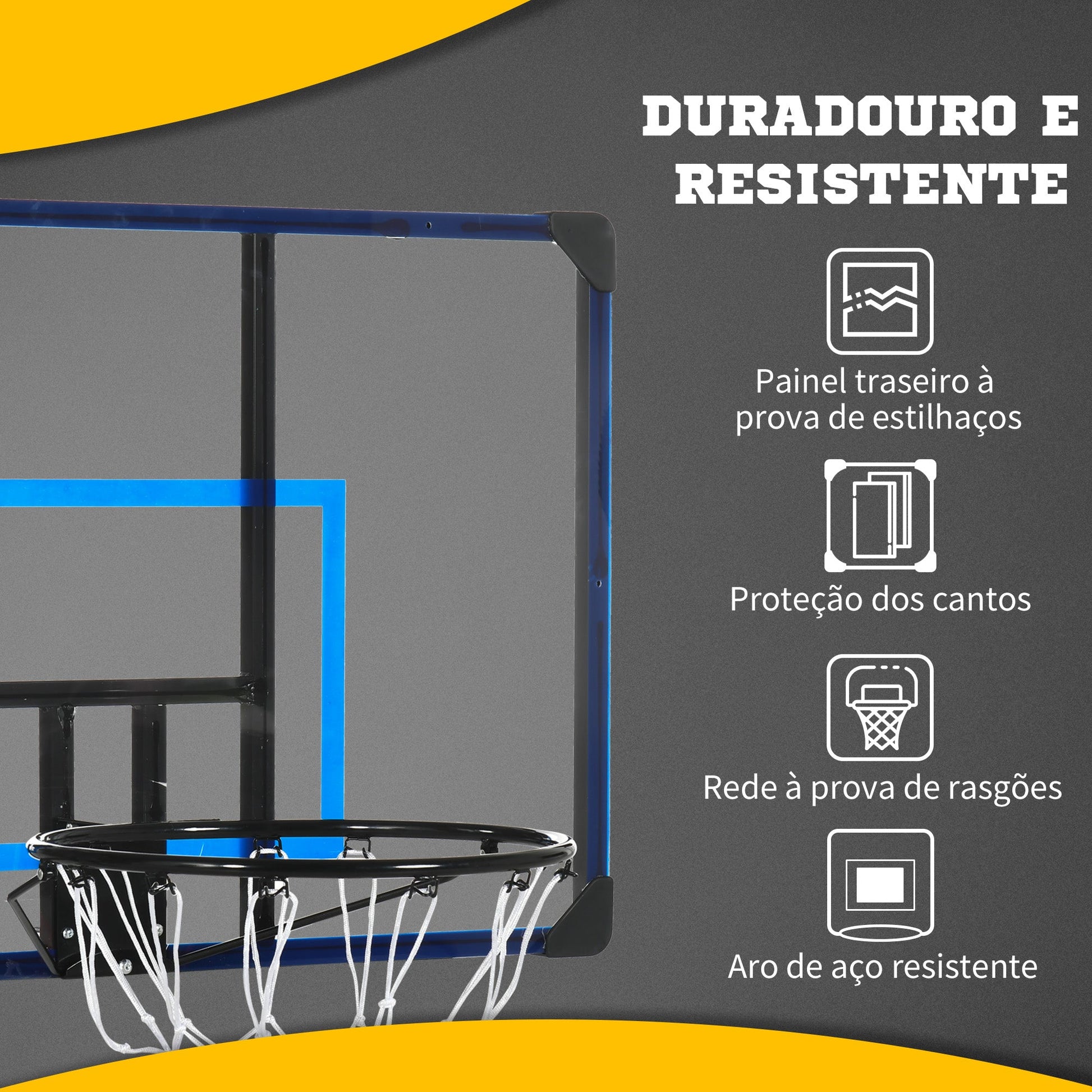 SPORTNOW Tabela de Basquetebol de Parede Cesta de Basquetebol para Exterior 113x61x73 cm Azul e Preto - A minha loja