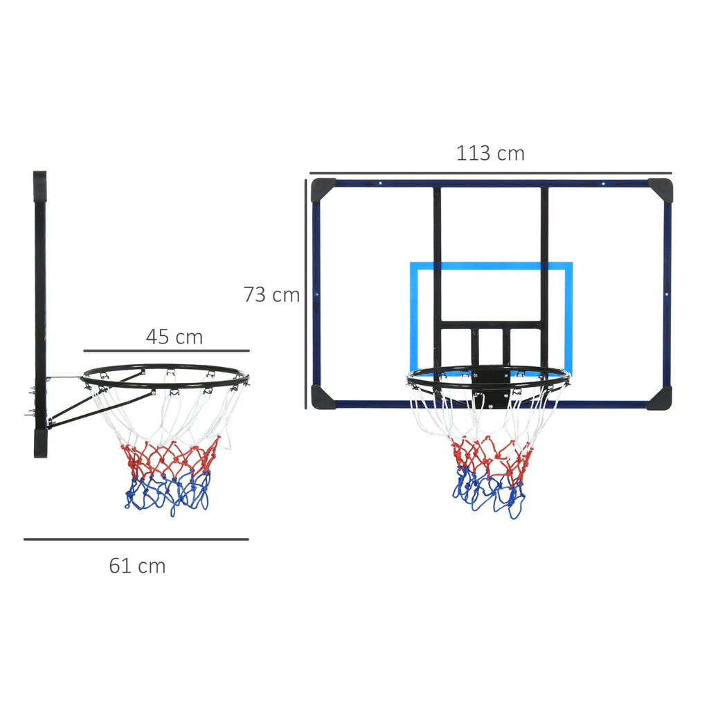SPORTNOW Tabela de Basquetebol de Parede Cesta de Basquetebol para Exterior 113x61x73 cm Azul e Preto - A minha loja