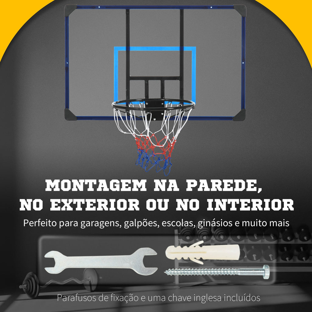 SPORTNOW Tabela de Basquetebol de Parede Cesta de Basquetebol para Exterior 113x61x73 cm Azul e Preto - A minha loja