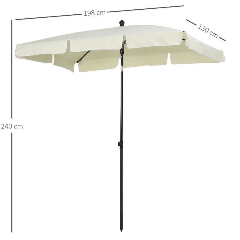 Chapéu de Sol Retangular de Jardim 198x130x240cm Chapéu de Sol de Alumínio com Função de Inclinação para Terraço Pátio Exterior Creme