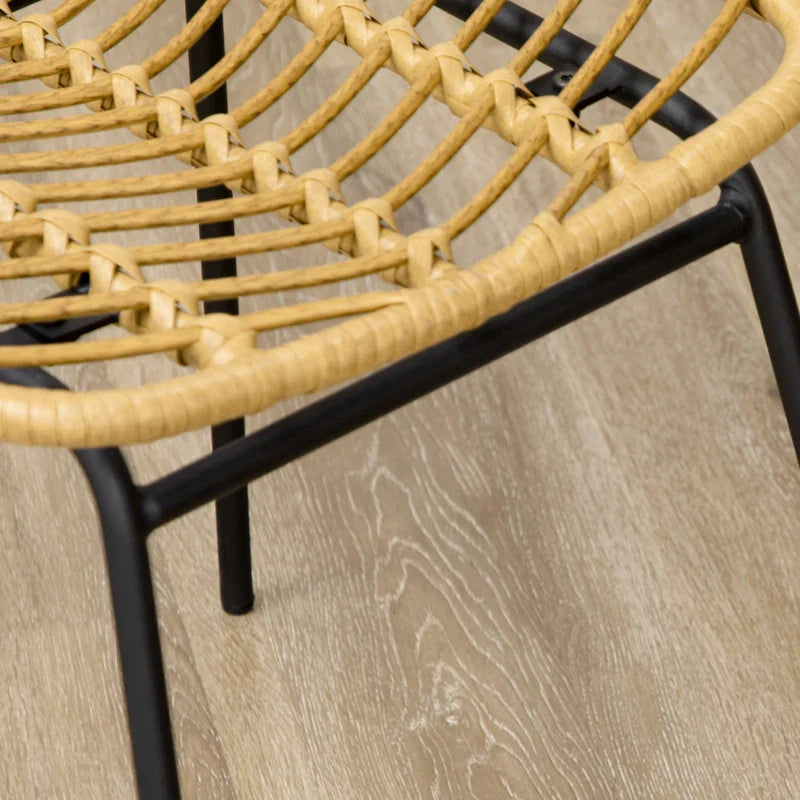Conjunto de 2 Cadeiras Sala de Jantar de Vime Sintético Cadeiras de Cozinha de Vime com Pés de Aço para Sala de Jantar Dormitório Carga 120 kg 44x58x85 cm Madeira e Preto