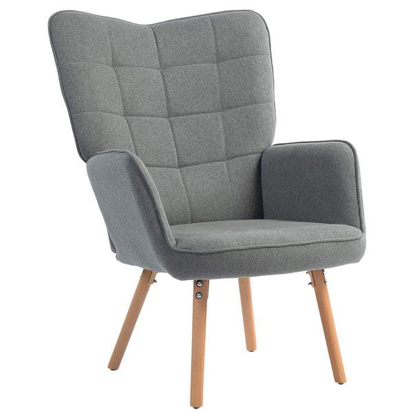 Poltrona de Sala de Estar Moderna Poltrona com Encosto Alto Apoio para os Braços Tecido de Linho e Pés de Madeira de Haya para Sala de Jantar Cozinha 71x76x101 cm Cinza